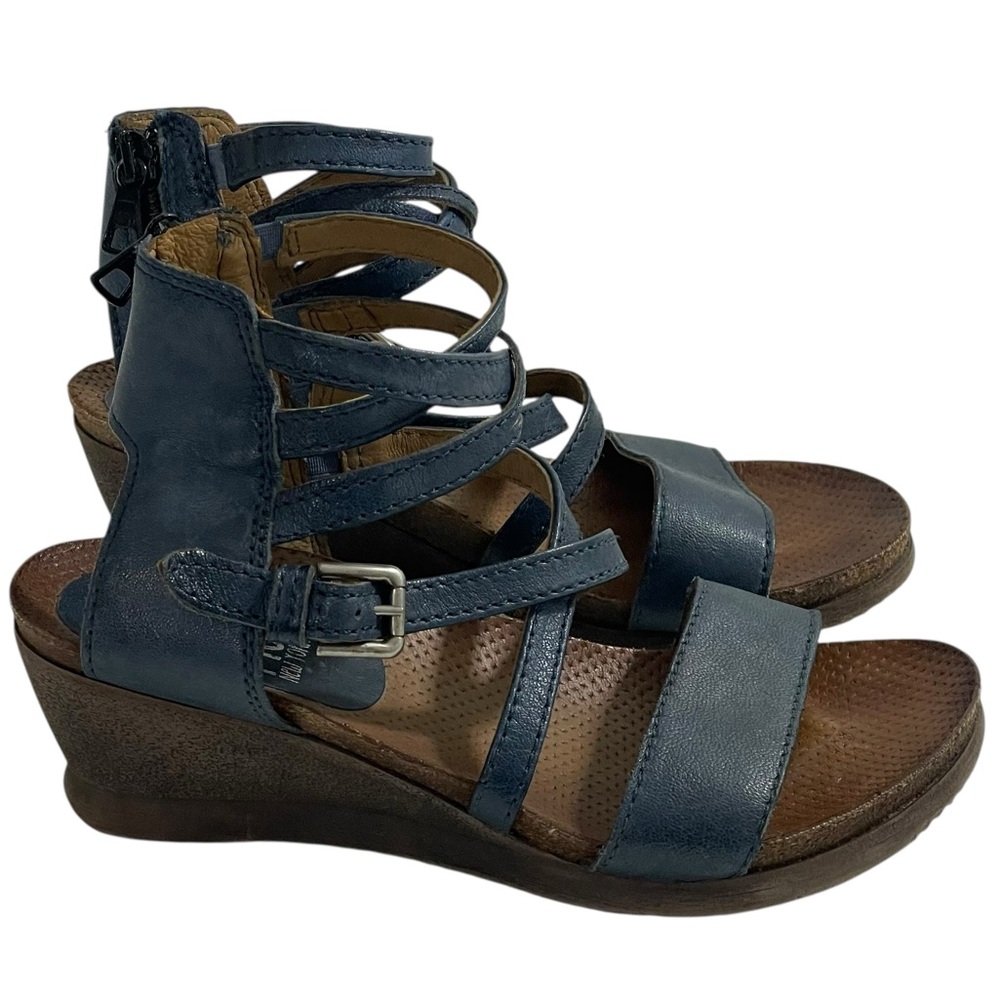 Women's Blue Strappy Wedge Sandals